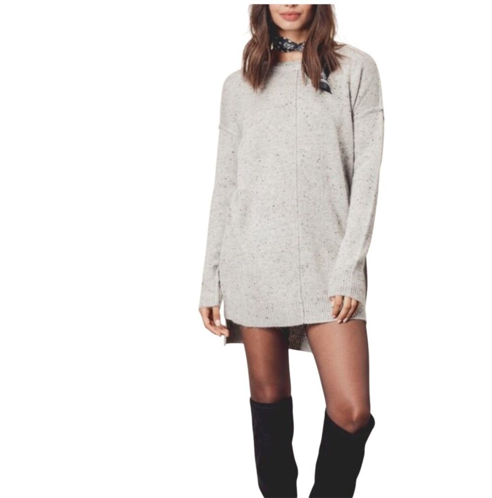 Lovesitch Gray Uma Speckled Knit Tunic Mini Sweater Dress